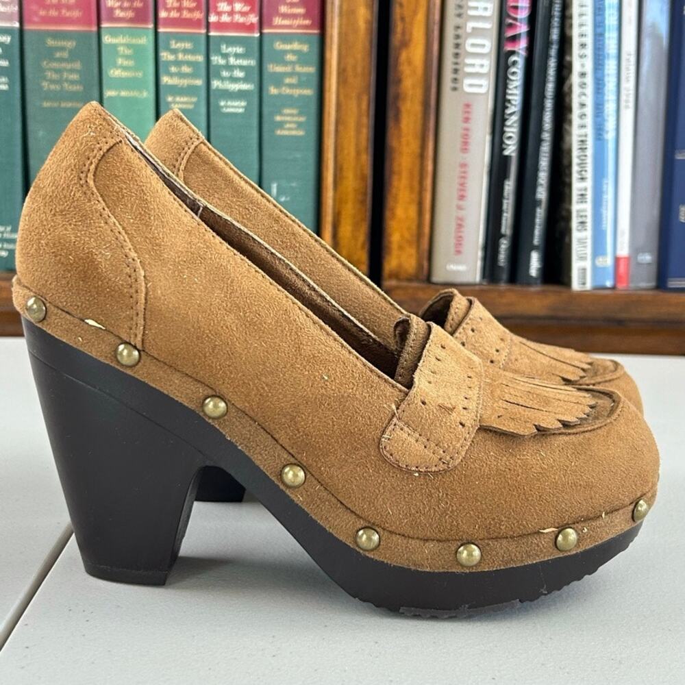 Unionbay Y2K "Nicolette" Tan Faux Leather Platform Academia Oxford Loafer Sz 7.5